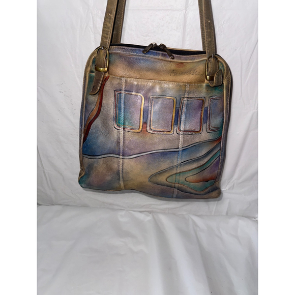 Vintage Anuschka Hand Painted Shoulder Bag Purse Genuine Leather - Picture 12 of 13